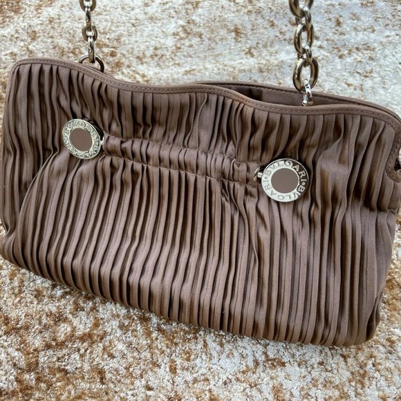 BVLGARI Women Handbag Clutch Brown Bag Gold Tone Hardware Made in Italy - Picture 3 of 12